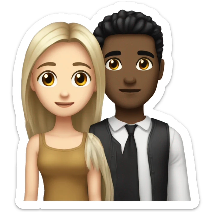 me and my boyfriend i have black hair black eyes and he have long hair always tied up and brown eyes sticker