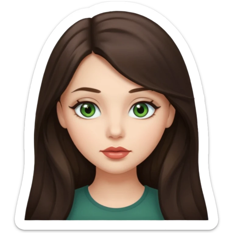 girl brunette with long hair , grey-green eyes , plump lips  sticker