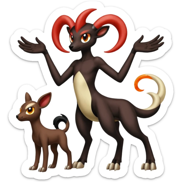 Darkrai-Houndoom-Crelly-Filian-Vedal-Meloetta-Fakémon-creature-hybrid-fusion, full body sticker