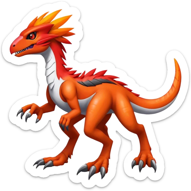 Furry feather-mane Cool Edgy Futuristic shiny Digimon-Fakemon-Guilmon-Velociraptor full body   sticker