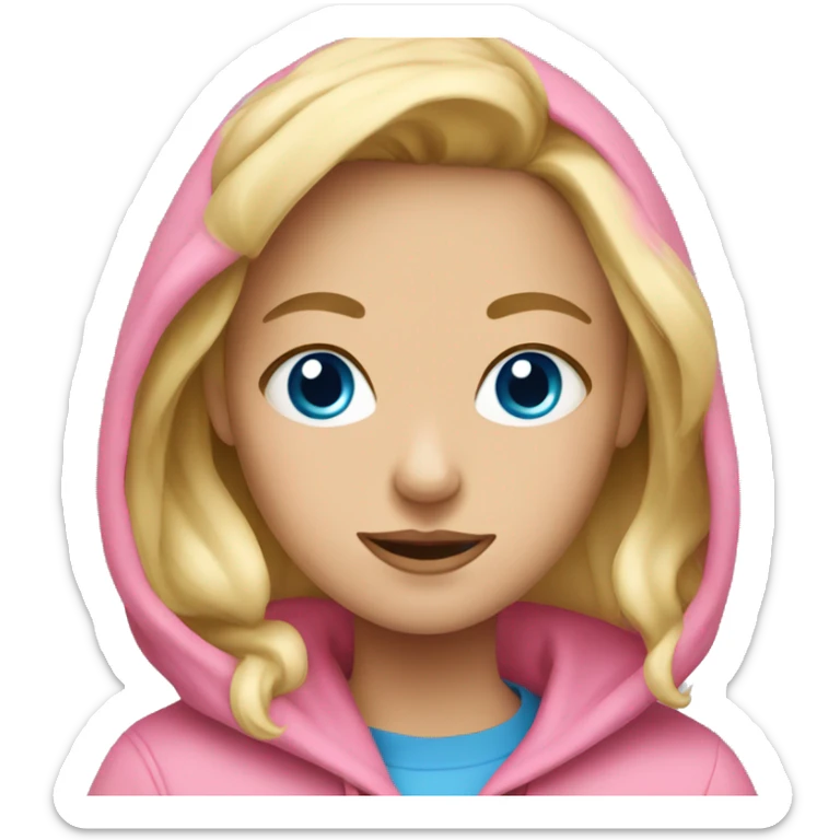 Blonde girl with blue eyes in a pink hoodie sticker