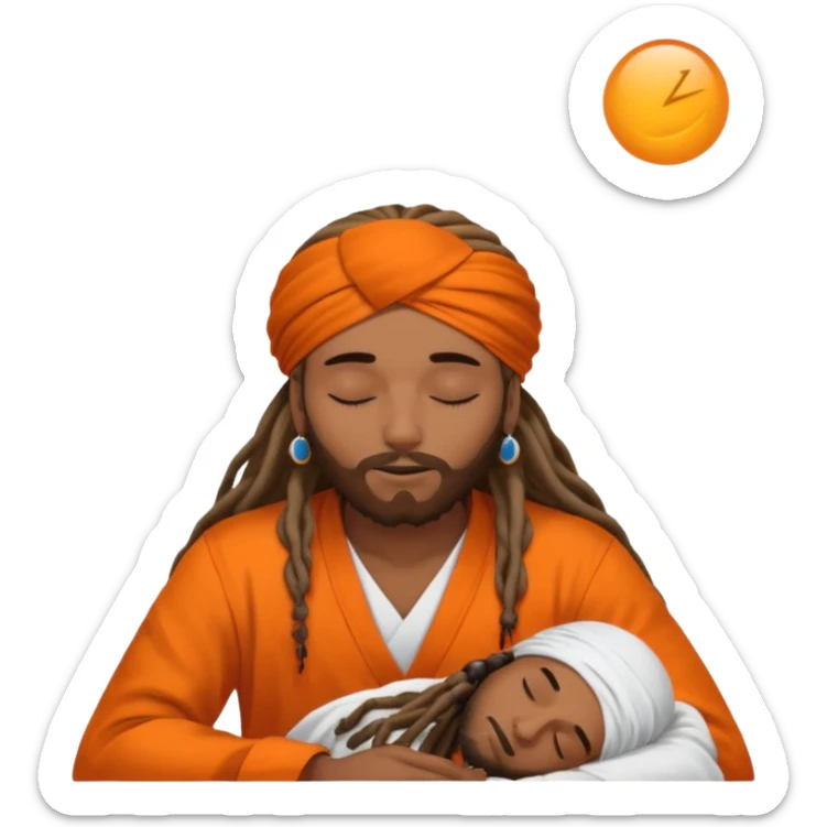 Brownskin man with long dreadlocks add a white turban on his head orange shirt sleeping with zzz above his head sticker