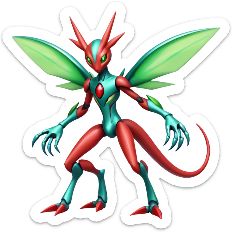  Cool Edgy Shiny Futuristic Ethereal Legendary Scizor-Deoxys-Digimon-Schyther-Flygon-hybrid full body sticker