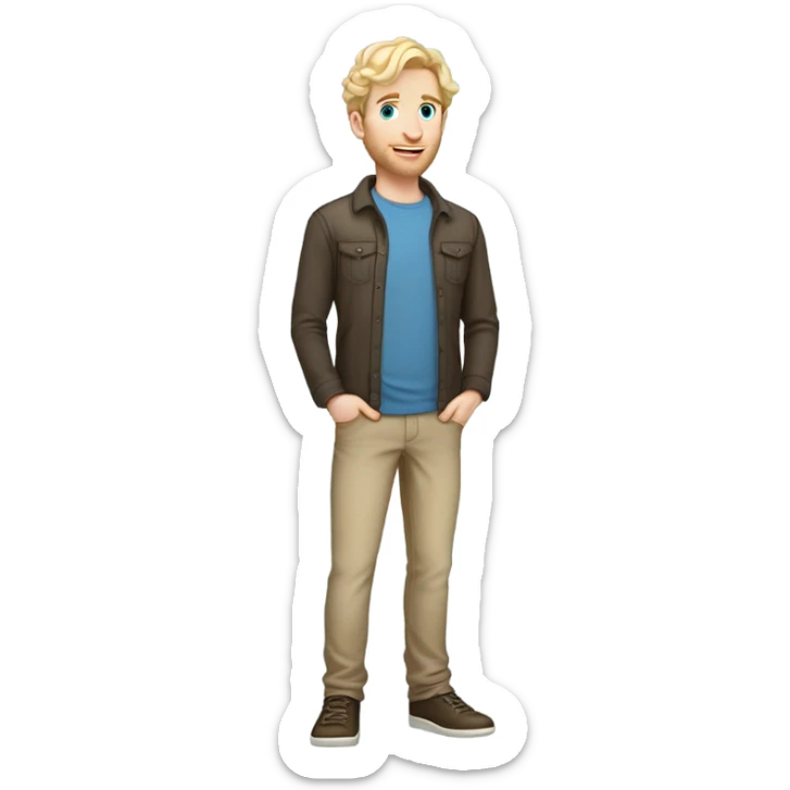 full body standing light curl blonde 30yo man blue eyed pale skin sticker