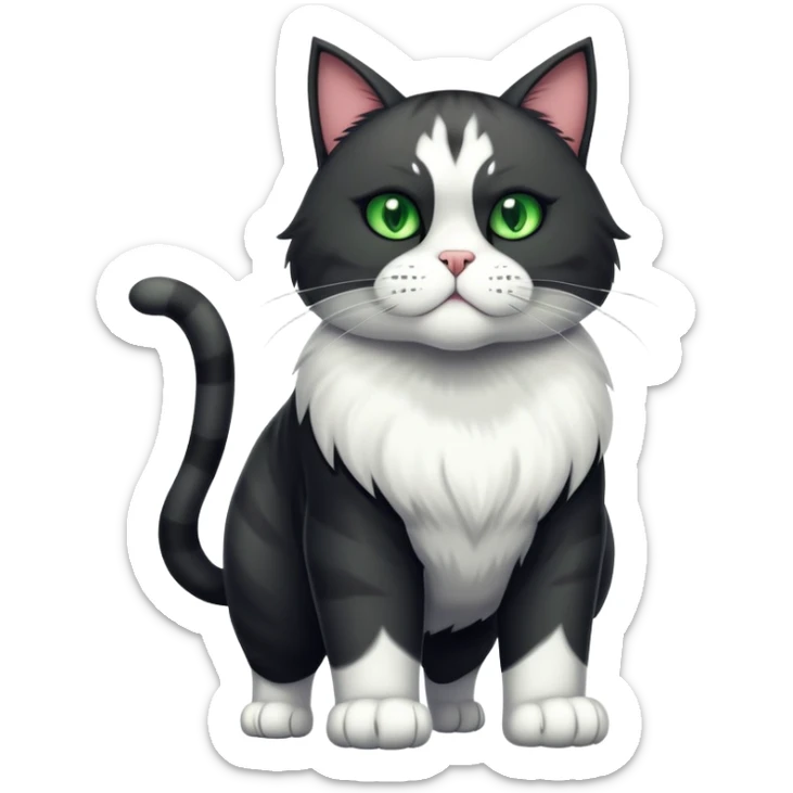 Huge jumbo Super Duper Muscular Cat with a 10 pack full body black and white and green eyes  sticker