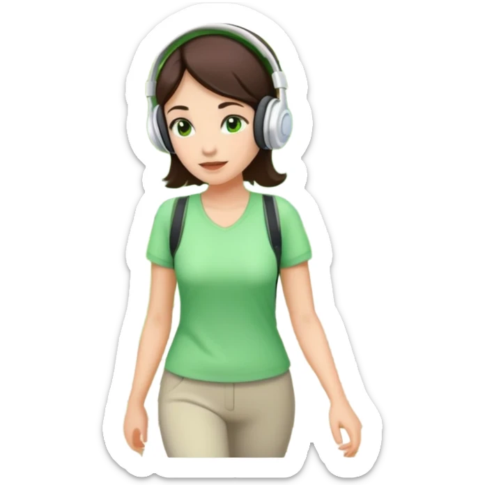 Woman with headphones walking in the green park  sticker