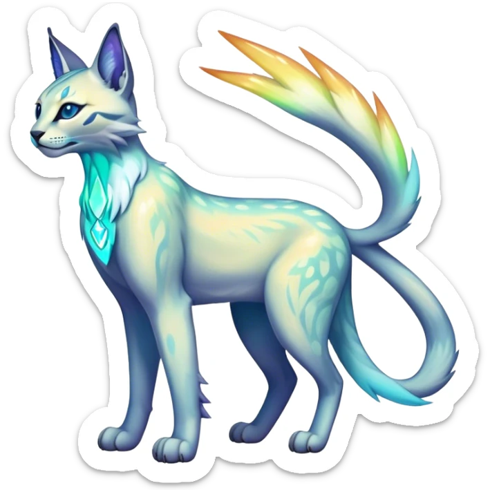 An iridescent transparent luminescent colorful lynx-caracal-serval-fakemon-Digimon-creature-hybrid sticker