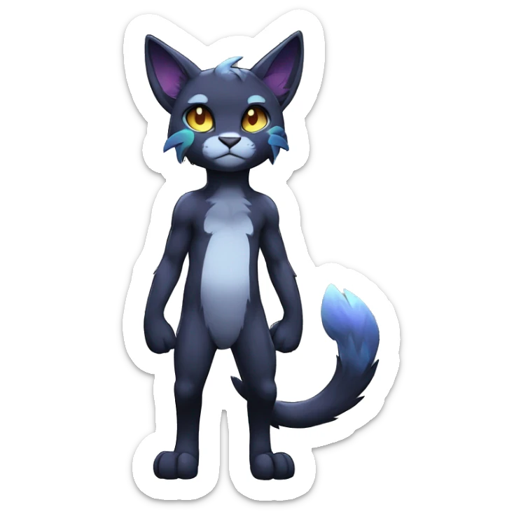 Anthro Dark Colorful shiny Edgy Cool Shy Grumpy FurSona Feline Fakemon Full Body sticker