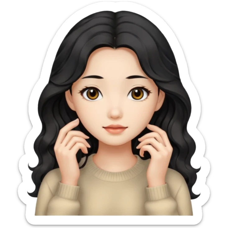 Beautiful girl,Black hair, wavy long hair,Black eyes,Chinese, beige sweater  sticker