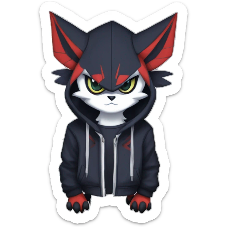 Cool Dark Edgy Absol-Noivern-Quilava-Litten-Pokémon with edgy stripes hoodie spiked collar punk Full Body sticker