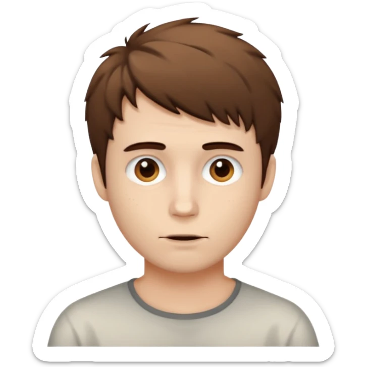 Create an emoji of a man with white skin and short brown but slightly messy hair sticker