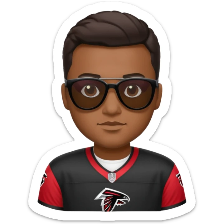Brown skin men with black sunglasses and an Atlanta falcons jersey sticker