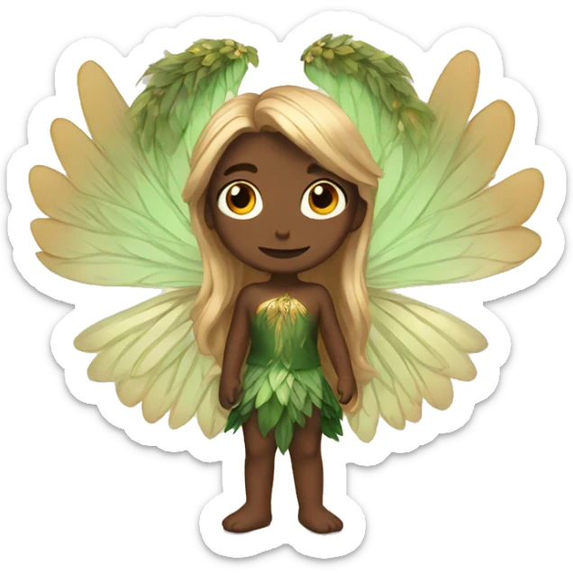 big wings, Beautiful, fairy, gold, brown, dark green, green, long hair sticker