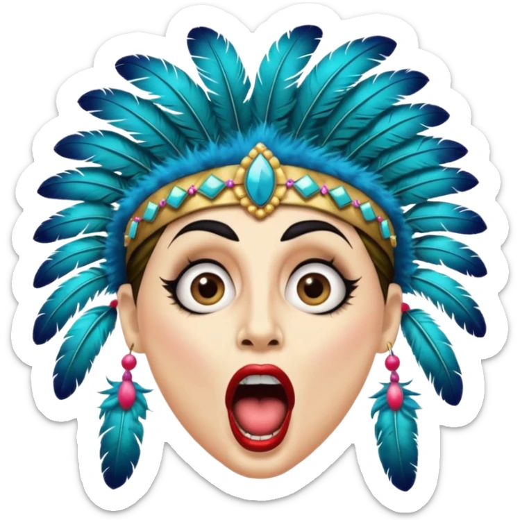 portrait of a cabaret actor with a whitened face and made-up eyes and mouth, his mouth wide open and his gaze shocked sticker