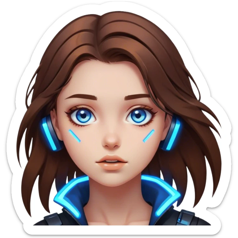 Neon cyberpunk style 
girl with brown hair and blue eyes 
falls sticker