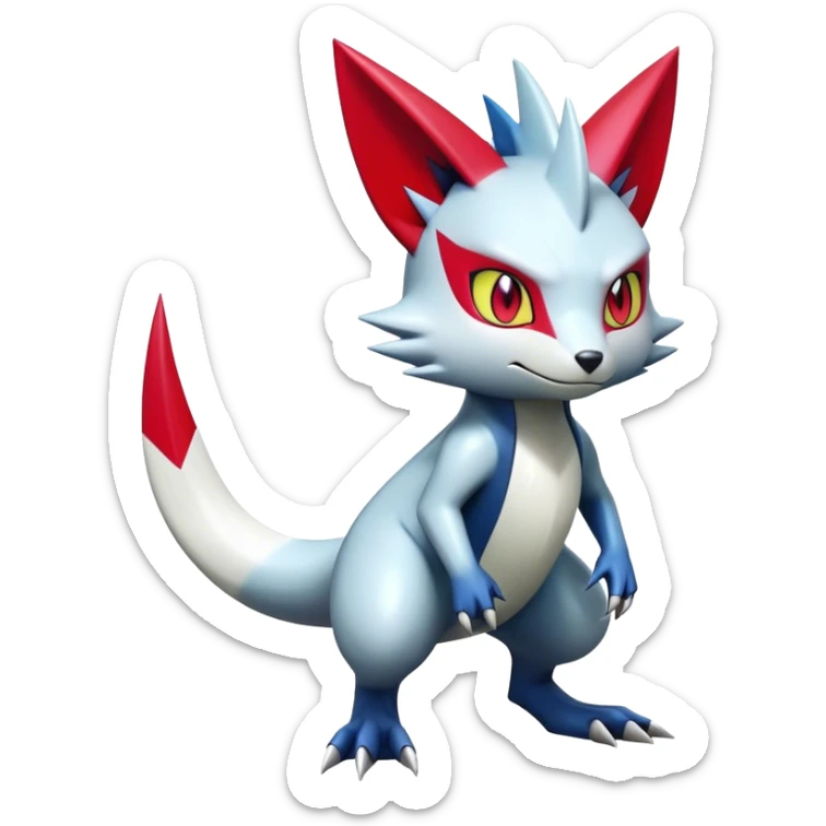  Cool Edgy Shiny Futuristic Ethereal Legendary Zangoose-Sneasel-Digimon-hybrid full body sticker