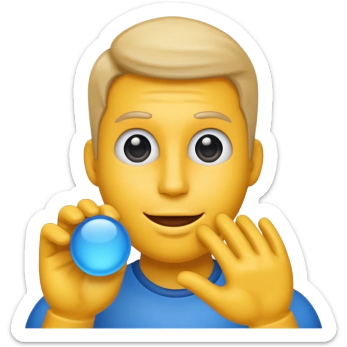 Emoji con una faccia blu giga chad con una mano con un dito che indica il mento sticker