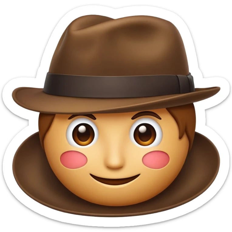 A fedora emoji in the style of Apple emojis, with a sleek and modern look, brown color. sticker