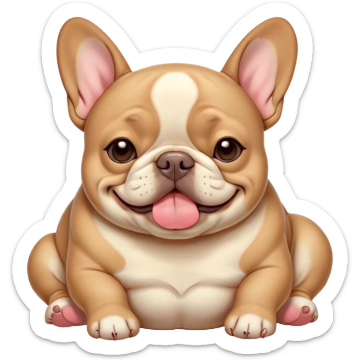 Cinematic Meme-Worthy Chubby Sleeping Fawn French Bulldog Portrait Emoji, Head resting peacefully with a contented smile, showcasing a delightfully chubby build and a luxuriously soft fawn coat, eyes shut in a serene nap, Simplified yet hilariously adorable features, highly detailed, glowing with a soft, drowsy light, high shine, relaxed and utterly lovable, stylized with an air of playful laziness, bright and heartwarming, soft glowing outline, capturing the essence of a comically sleepy companion, so meme-worthy it feels like it could instantly become the next viral sensation of adorable slumber! sticker