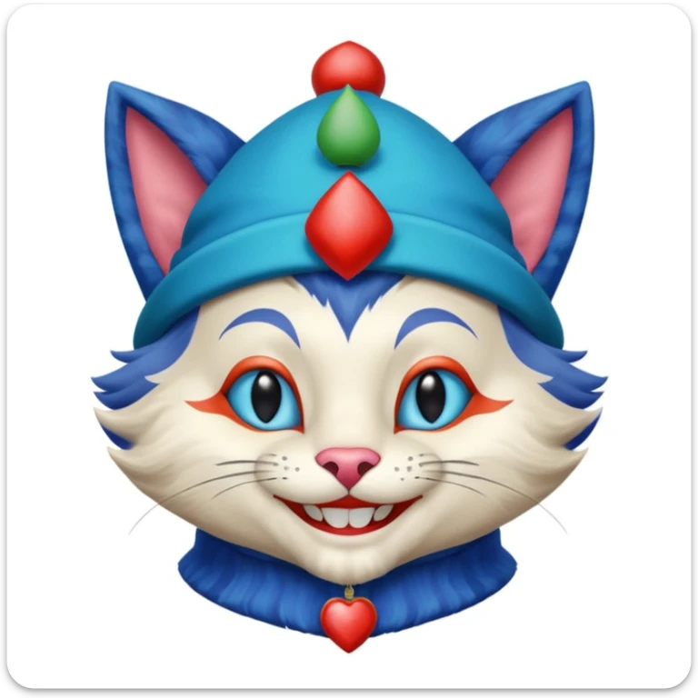 crazy colorful cute little cat jolly joker from poker, medieval, vintage, court jester, mac os squared icon, blue color sticker