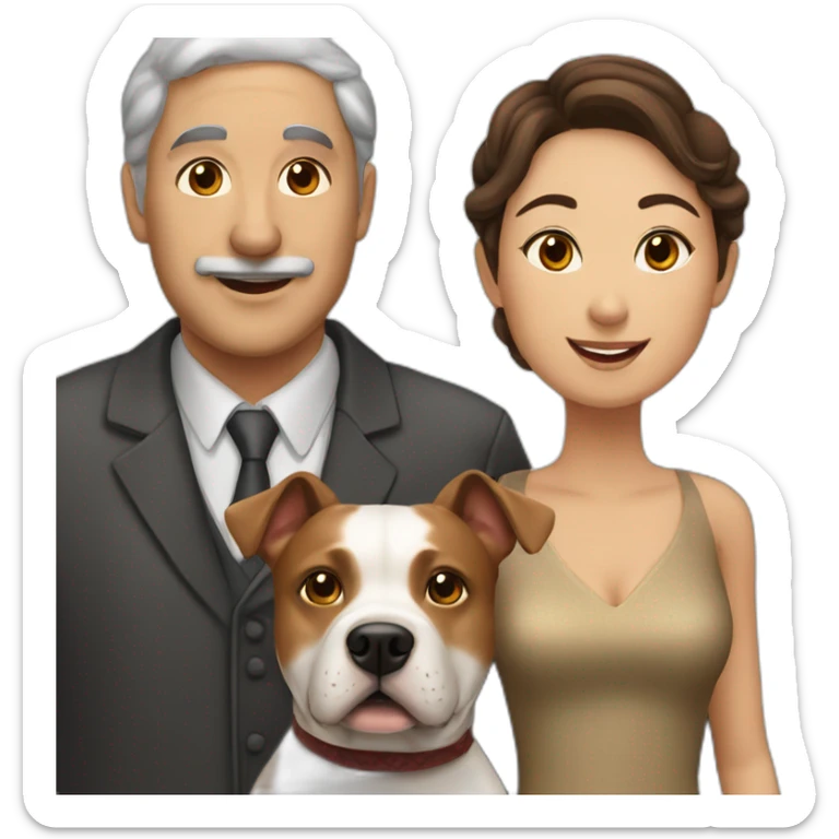 Jewish man and Chinese lady with brown Staffordshire terrier dog sticker