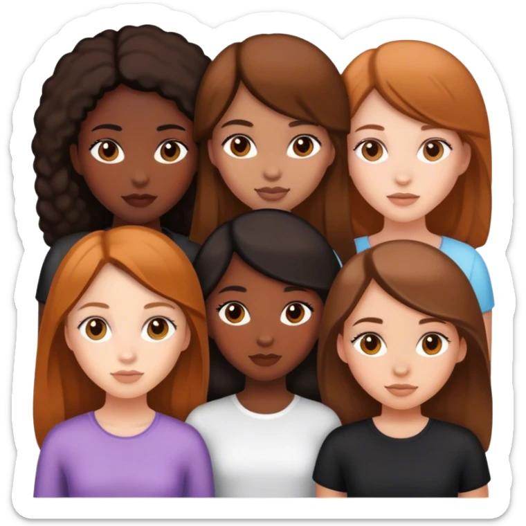4 girls together, 2 black girls and 2 white girls with brown hair sticker