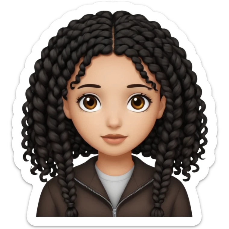 a girl with curly dark brown hair and dark brown eyes. add a best friend who is black with black braids and dark brown eyes sticker