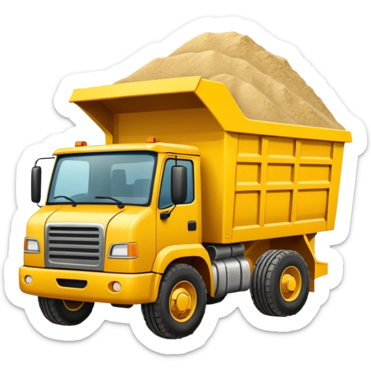 Draw a yellow dump truck with an open bed full of sand or gravel. sticker