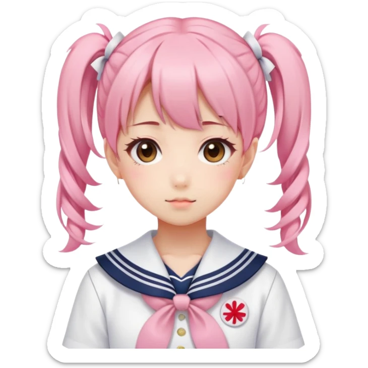 Cute anime girl with pink twin tails hairstyle wearing Japanese sailor style school uniform, kawaii style sticker