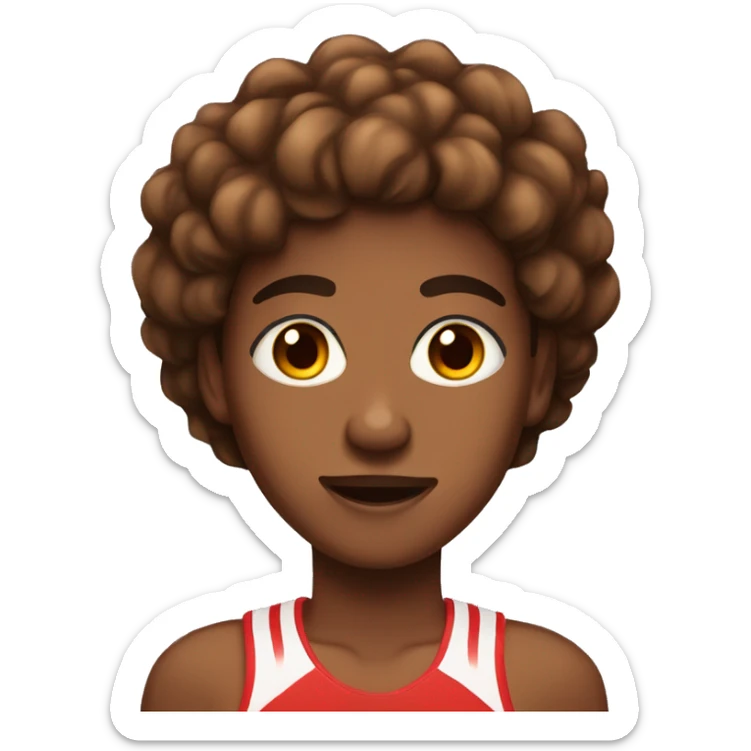 Brown skin, brown eyes, brown hair with red highlights teenager who is a runner sticker