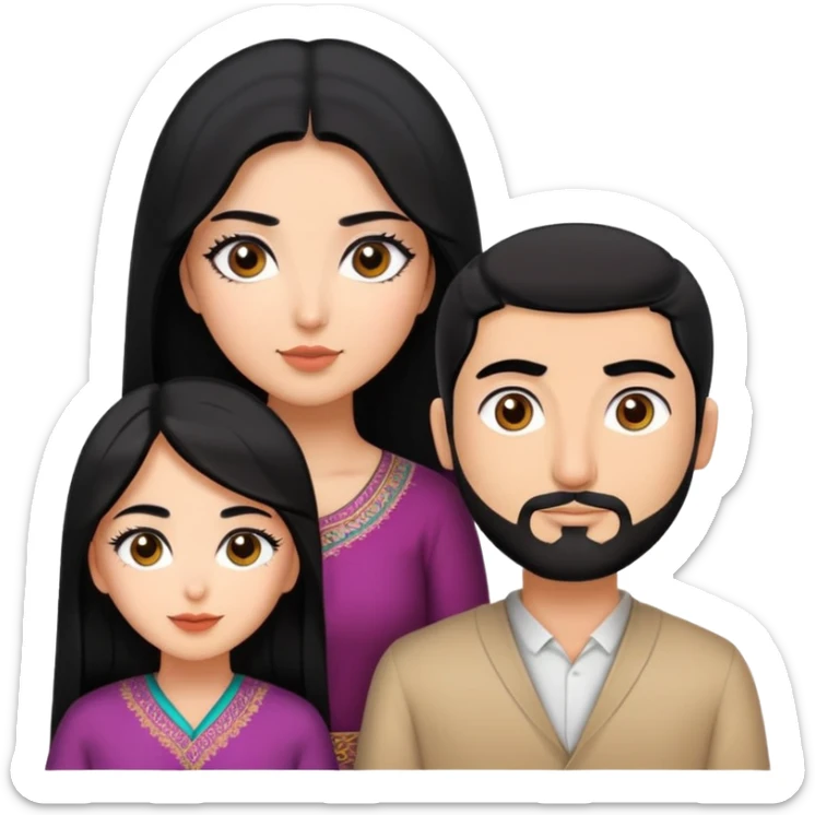 A couple in love, Persian and Korean woman with black hair, long eyelash, and tan skin, and a Arab man with light brown skin and dark eyebrows  sticker