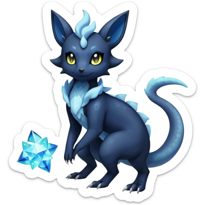 Shiny icy iridescent dark gothic ethereal Nebulae Salandit-Meowstic-Umbreon-Fakémon-hybrid-creature (full body)  sticker