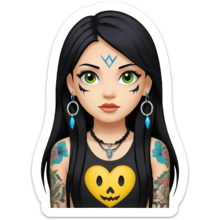 Girl with long black hair and tattoos at a rave sticker