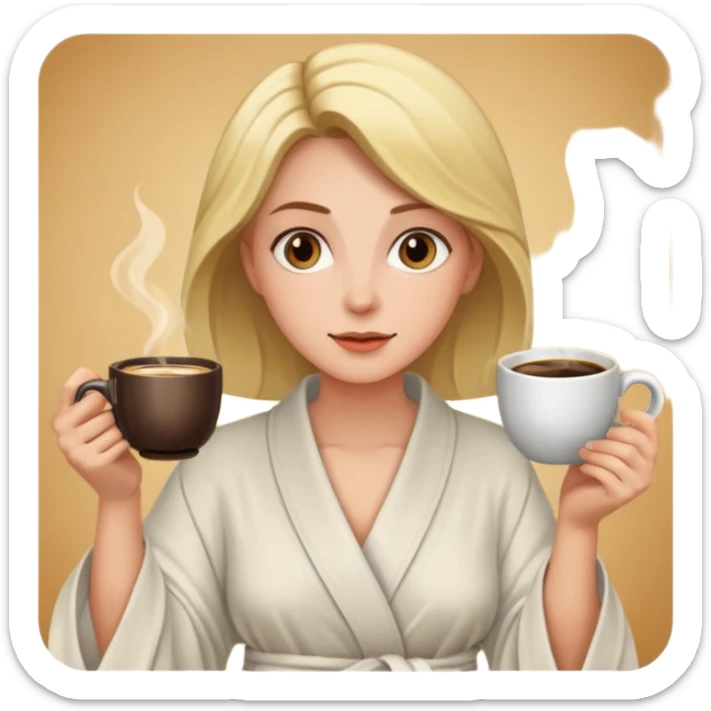 Woman drinking coffee and The edges of the eyes are wide open in the morning sticker