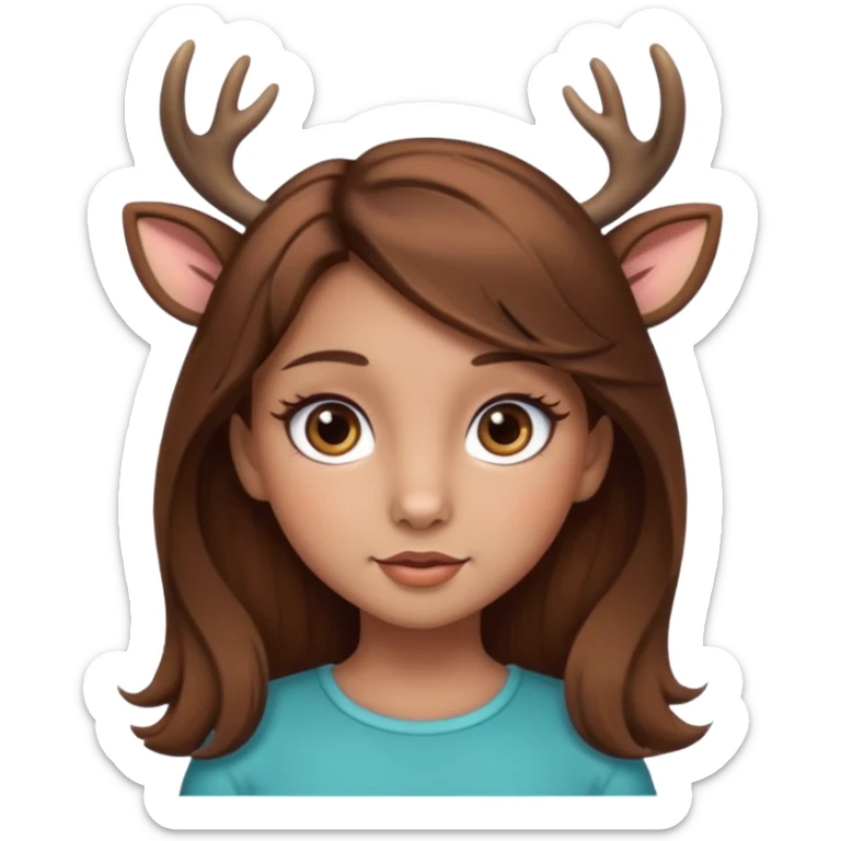 Make a cute girl deer with brown hair and big brown eyes give her lashes and her skin medium sticker