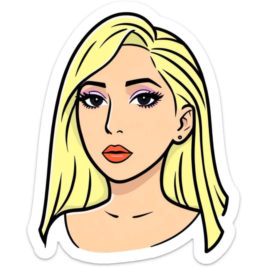 Hyperrealism, ultra detailed, clean lines, high quality, illustration of lady gaga sticker