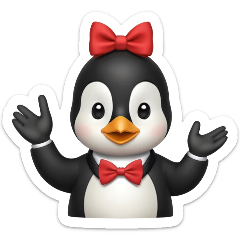 Un pinguino con una pajarita roja haciendo el gesto con la mano abierta de cumplir una promesa sticker