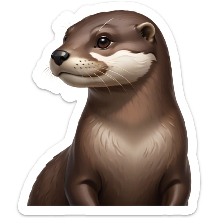 Cinematic Noble Otter Portrait Emoji, Poised and regal, with a sleek, streamlined build and a luxuriously smooth, well-groomed Fur of rich brown, deep-set soulful dark eyes, Simplified yet sharp and sophisticated features, highly detailed, glowing with a soft, dignified glow, high shine, intelligent and playful, stylized with an air of aquatic charm, focused and attentive, soft glowing outline, capturing the essence of a watchful and confident water-dweller, so majestic it feels as though it could glide out of the screen with effortless authority! sticker