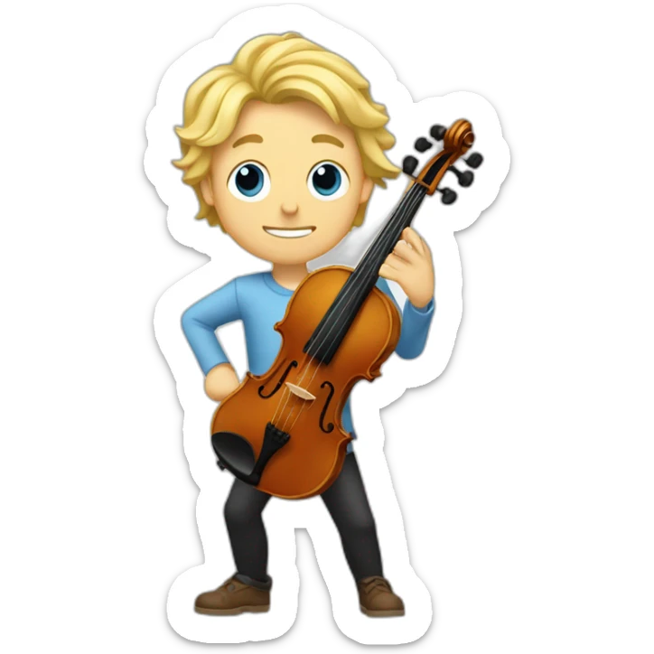 Pictures of his leg, blond hair, and wearing a violin sticker