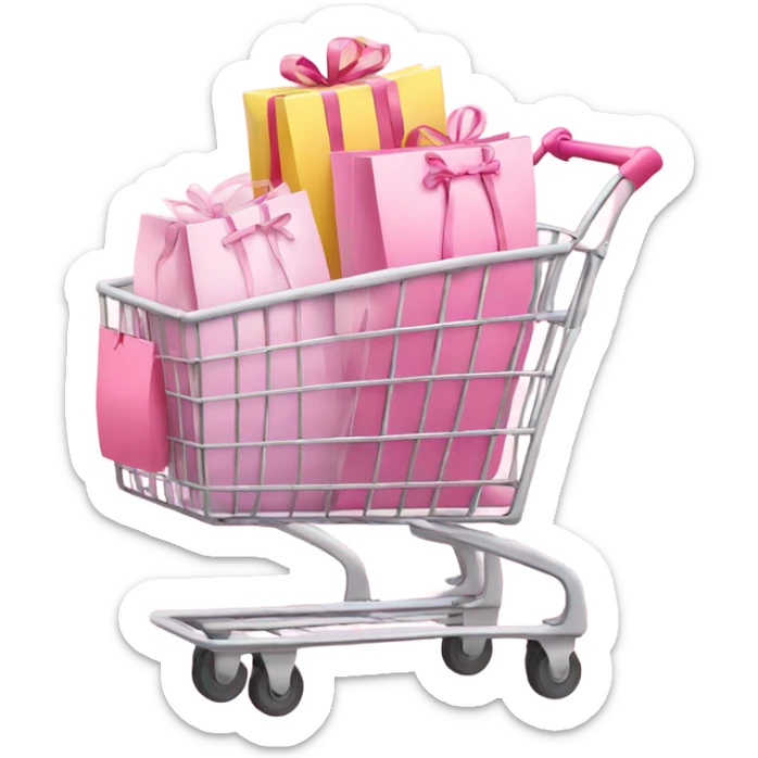 shopping cart full of light pink gift bags sticker