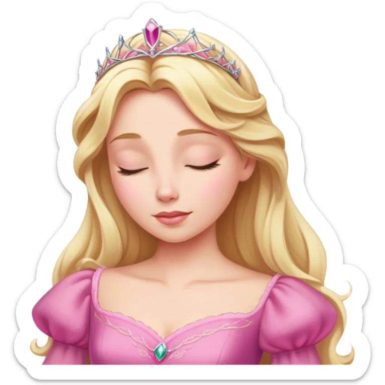 ultra simplified Aurora Sleeping Beauty, pink dress, blonde hair, very minimal details, slightly zoomed out to show more of dress sticker