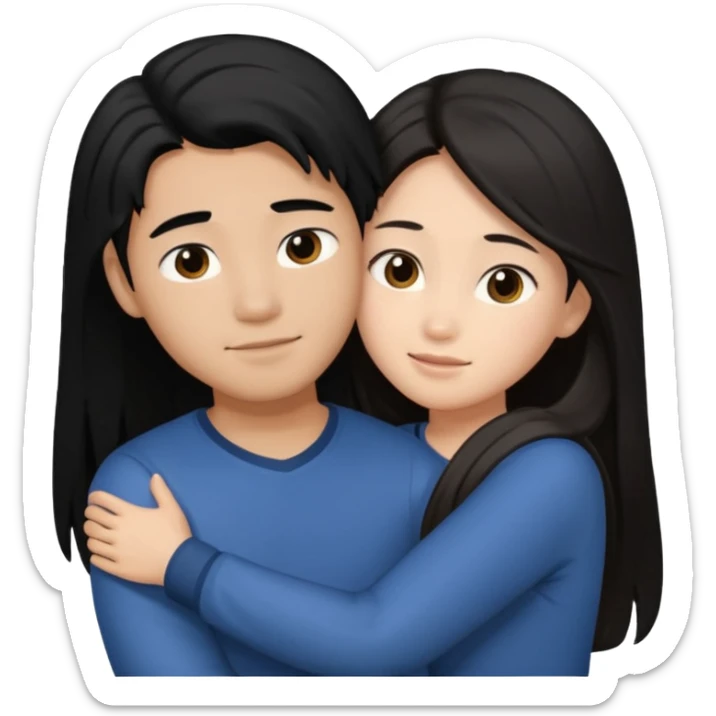 asian boy with black hair and light brown long hair girl hugging sticker