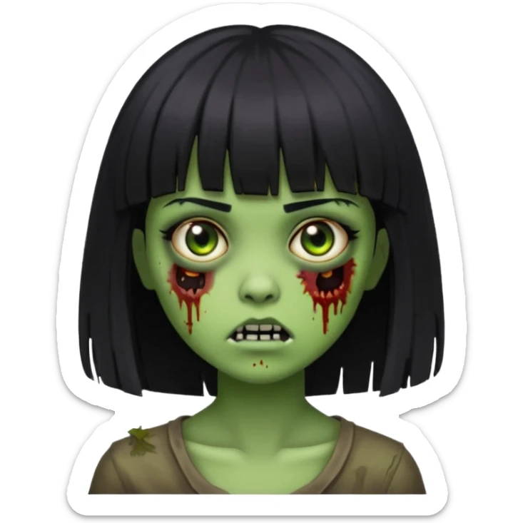 zombie girl straight hair with bangs short hair green skin and just an girl zombie sticker