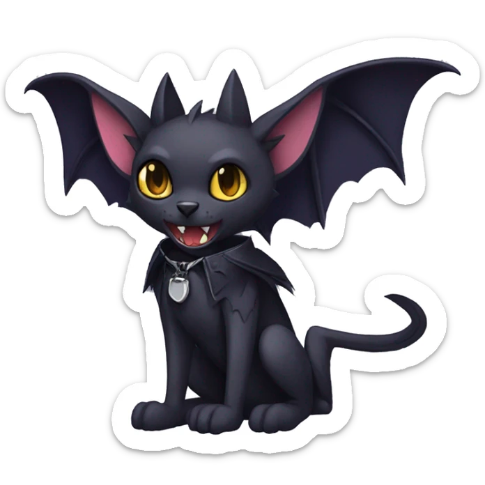  cool edgy anthro dark-themed animal vampiric bat-cat-hybrid Fakemon  with a collar full body sticker