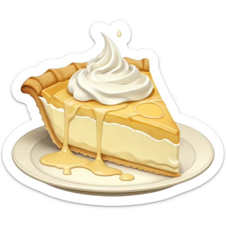 Slice of pale yellow pie with whipped cream melting and dripping off of it sticker