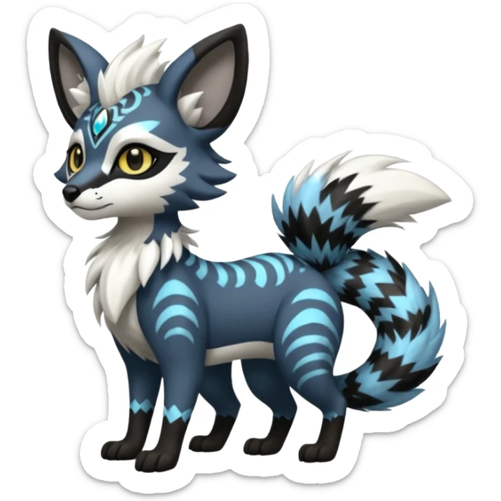 Futuristic furry fluffy floofy feathery tribal marked Genet-Absol-Kyurem-Zeraora-Primagen-fusion-creature  sticker