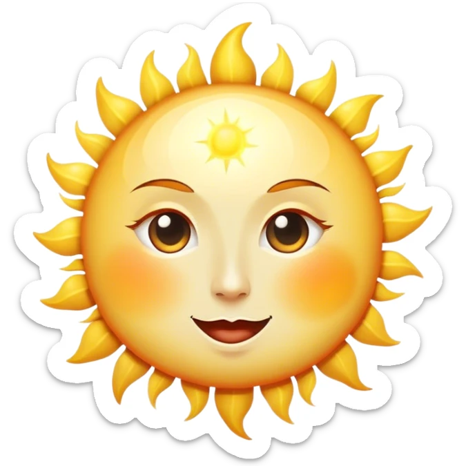 a really bright sun and a moon who shines because of it. the sun is bigger and the moon bright too sticker