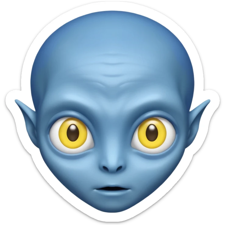I want an alien with blue color and middle section of the forehead should be yellow sticker