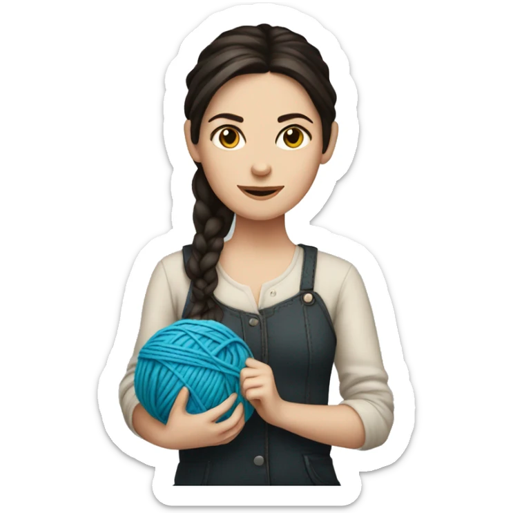 White girl with dark hair, holding ball of yarn sticker