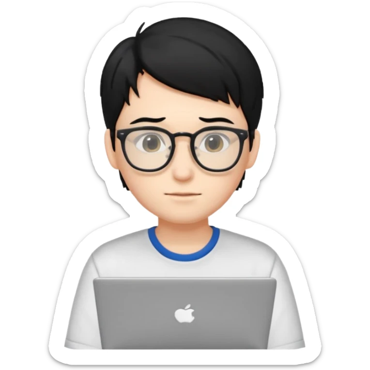 un estudiante con lentes y su laptop CON CAMISA Y CABELLO NEGRO sticker